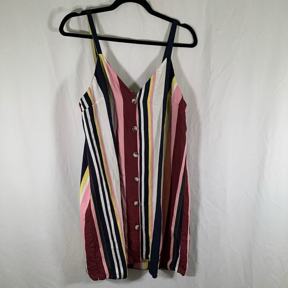 Topshop Mini Dress Women's 10 Pink Blue Striped Vneck Sleeveless Button Up